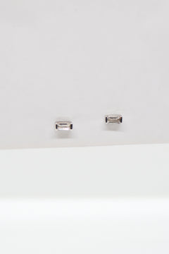 Matthew Collection White Rhodium Plate East/West Clear Quartz Baguette Stud Earrings