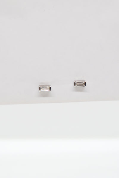 Matthew Collection White Rhodium Plate East/West Clear Quartz Baguette Stud Earrings