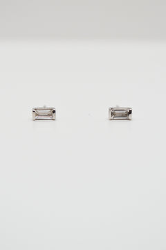 Matthew Collection White Rhodium Plate East/West Clear Quartz Baguette Stud Earrings