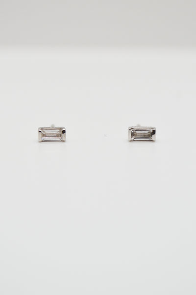 Matthew Collection White Rhodium Plate East/West Clear Quartz Baguette Stud Earrings