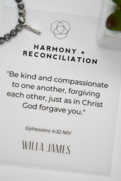 Harmony and Reconciliation White Rhodium Plate Grey Jasper Stretch Bracelet