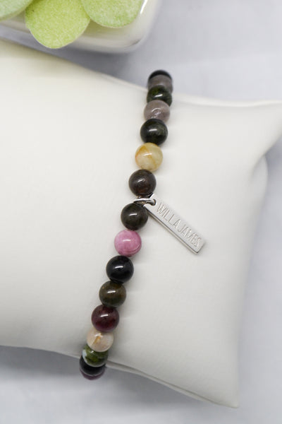 Friendship and Family White Rhodium 6mm Tourmaline Stretch Bracelet