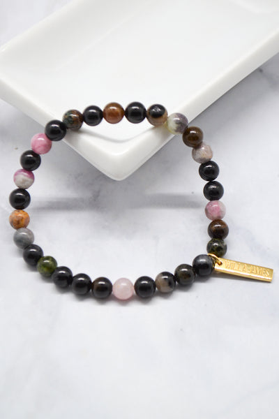 Friendship and Family 14K Plate 6mm Tourmaline Stretch Bracelet