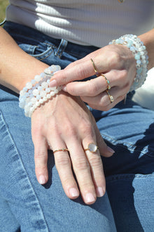 Hope and Faith 14K Gold Plate White Jade and Blue Lace Agate Stretch Bracelet