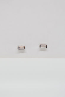Matthew Collection White Rhodium East/West Rose Quartz Baguette Stud Earrings