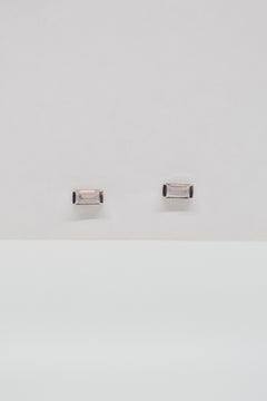 Matthew Collection White Rhodium East/West Rose Quartz Baguette Stud Earrings