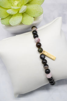 Friendship and Family 14K Plate 6mm Tourmaline Stretch Bracelet