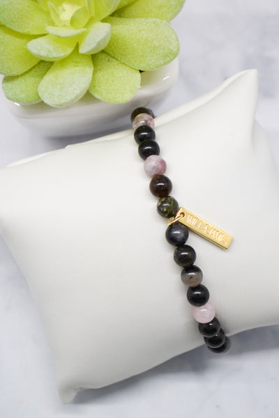 Friendship and Family 14K Plate 6mm Tourmaline Stretch Bracelet