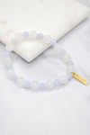 Hope and Faith 14K Gold Plate White Jade and Blue Lace Agate Stretch Bracelet