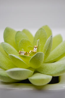 Matthew Collection 14K Plate East/West Clear Quartz Baguette Stud Earrings