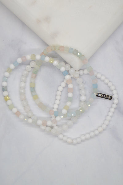 Inner Strength and Determination White Rhodium Plate Set of 4 Gemstone Bracelets