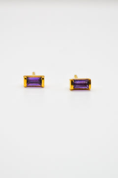 Matthew Collection 14K Gold Plate East/West Amethyst Baguette Stud Earrings