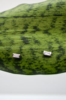 Matthew Collection White Rhodium East/West Rose Quartz Baguette Stud Earrings