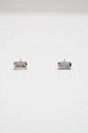 Matthew Collection White Rhodium East/West Rose Quartz Baguette Stud Earrings