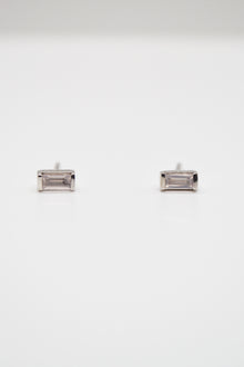 Matthew Collection White Rhodium East/West Rose Quartz Baguette Stud Earrings