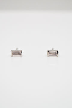 Matthew Collection White Rhodium East/West Rose Quartz Baguette Stud Earrings