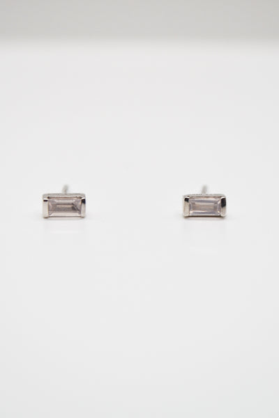 Matthew Collection White Rhodium East/West Rose Quartz Baguette Stud Earrings