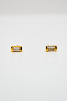 Matthew Collection 14K Plate East/West Clear Quartz Baguette Stud Earrings