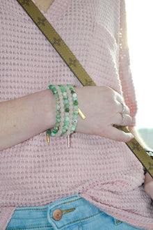 Joy and Contentment White Rhodium Plate Polished Round Chrysoprase Stretch Bracelet