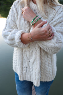 Joy and Contentment White Rhodium Plate Polished Round Chrysoprase Stretch Bracelet