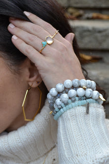 Tranquil Mind and Serenity 14K Gold Plate 12mm Polished Howlite Stretch Bracelet