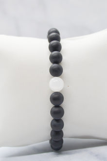 Fatherhood Collection White Rhodium Plate 8mm Matte Black Agate and White Jade Bracelet