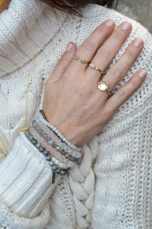 Provision and Protection White Rhodium Plate Clear Quartz Round Matte Amplify Stretch Bracelet