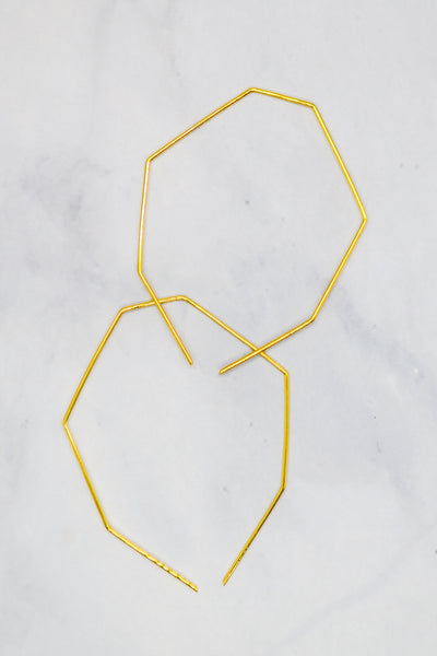 James Collection 14K Gold Plate Heptagon Wire Threader Earrings