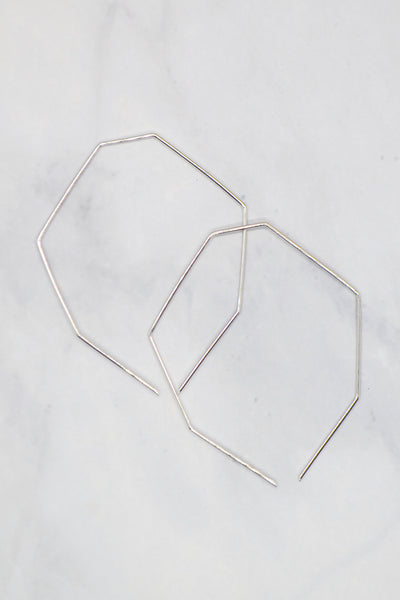 James Collection White Rhodium Plate Heptagon Wire Threader Earrings