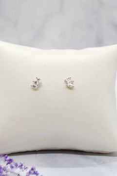 Ecclesiastes Collection White Rhodium Plate Sterling Silver Triple Marquise Clear Quartz Stud Earrings