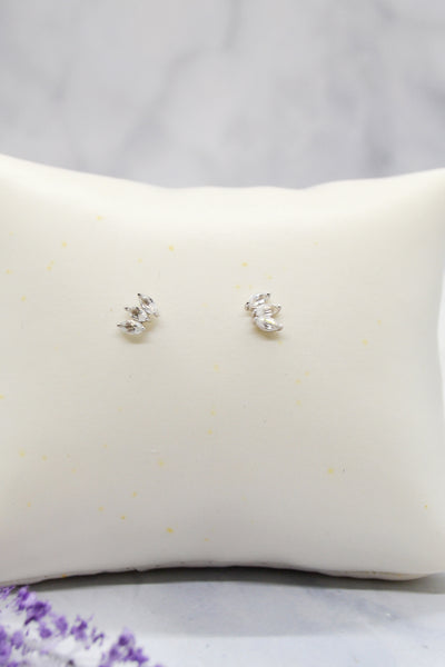 Ecclesiastes Collection White Rhodium Plate Sterling Silver Triple Marquise Clear Quartz Stud Earrings