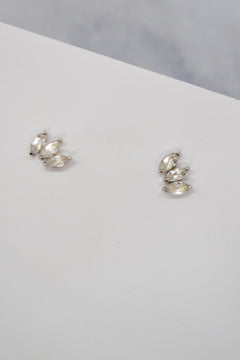 Ecclesiastes Collection White Rhodium Plate Sterling Silver Triple Marquise Clear Quartz Stud Earrings