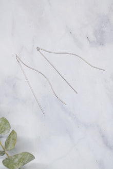 James Collection White Rhodium Plate Wavy Wire Threader Earrings