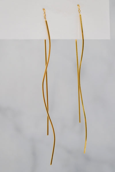 James Collection 14K Gold Plate Wavy Threader Bar Earrings