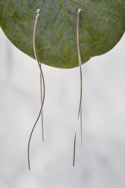 James Collection White Rhodium Plate Wavy Wire Threader Earrings
