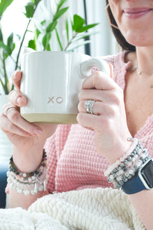 Love and Devotion White Rhodium Plate Polished Rose Quartz Stretch Bracelet