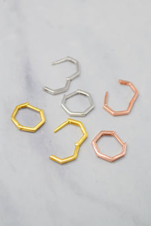 James Collection White Rhodium Plate 12mm Heptagon Huggie Hoop Earrings