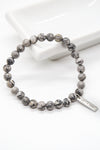 Harmony and Reconciliation White Rhodium Plate Grey Jasper Stretch Bracelet
