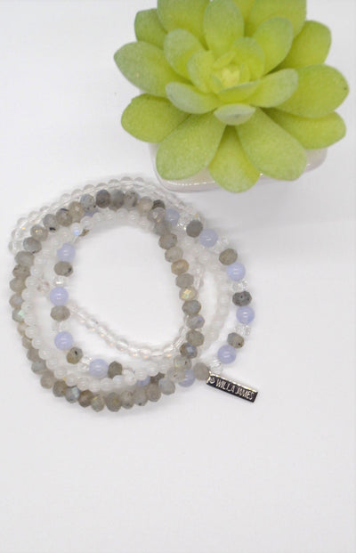 Grief and Comfort White Rhodium Plate Multi-Gem Bracelet Set
