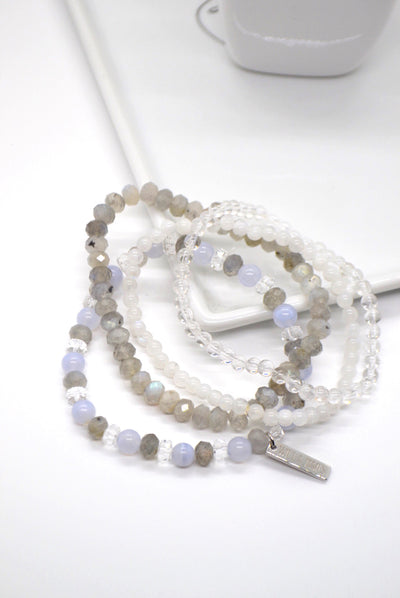 Grief and Comfort White Rhodium Plate Multi-Gem Bracelet Set