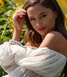 Tranquil Mind and Serenity 14K Gold Plate 12mm Polished Howlite Stretch Bracelet