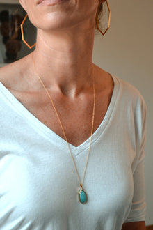 Isaiah Collection 14K Gold Plate 26” + 2” Heptagon Amazonite Pendant Necklace